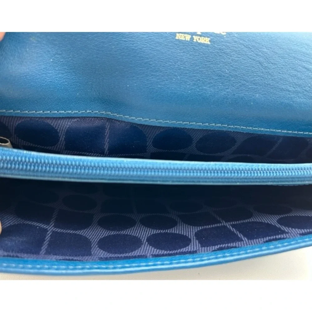 Kate Spade New York Continental Wallet Teal Blue Leather‎ Snap Closure 4x8